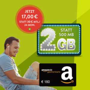 *Nur noch heute* Base-Kracher: Allnet-Flat + SMS-Flat + 2GB LTE für 9,50€/Monat dank 180€ Amazon.de-Gutschein