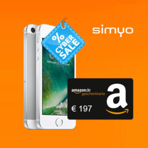 *Nur heute* Simyo Cyber Sale: 197€ Amazon.de-Gutschein + iPhone SE + Allnet-Flat + SMS-Flat + 3GB für 24,99€/Monat (-&gt; effektiv kostenlos!)