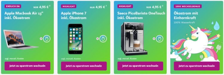 sparstrom produkte extras Mögliche Prämien bei Sparstrom
