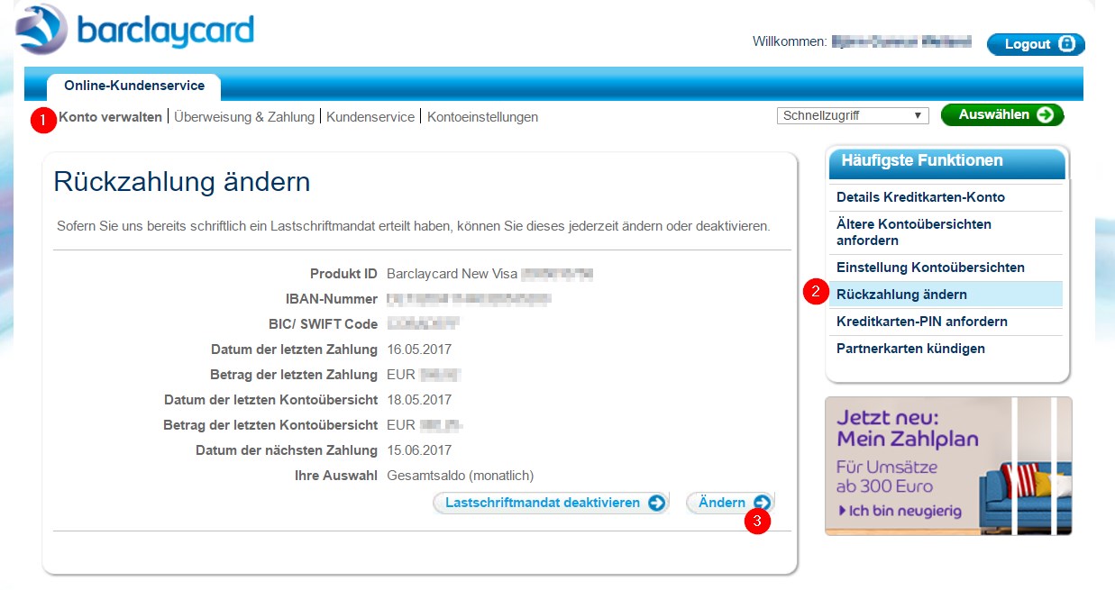 Barclaycard Kontoübersicht Barclaycard Kontoübersicht