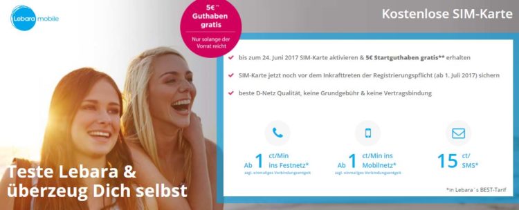 GRATIS: Lebara Prepaid-SIM + 2x 5€ Startguthaben