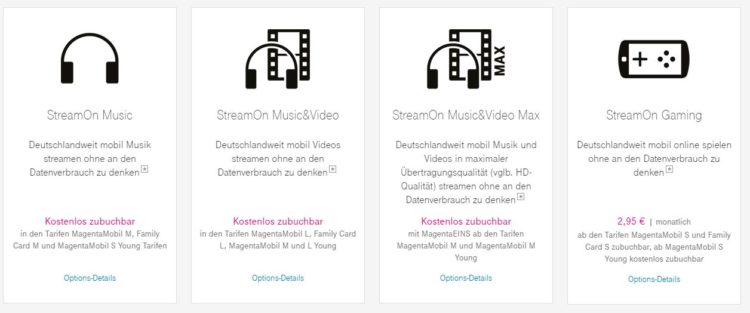 Telekom StreamOn Optionen