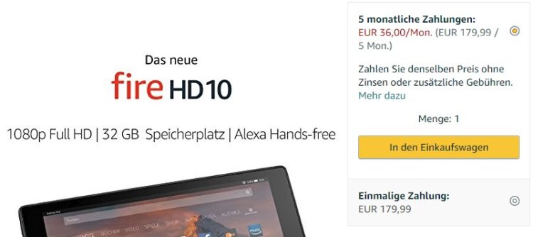 Amazon fire HD10 Ratenzahlung