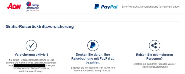 PayPal Reiseversicherung Abschluss