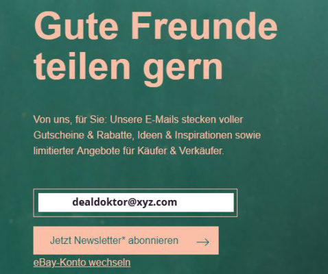 eBay Newsletter mit E-Mail Adresse abonnieren