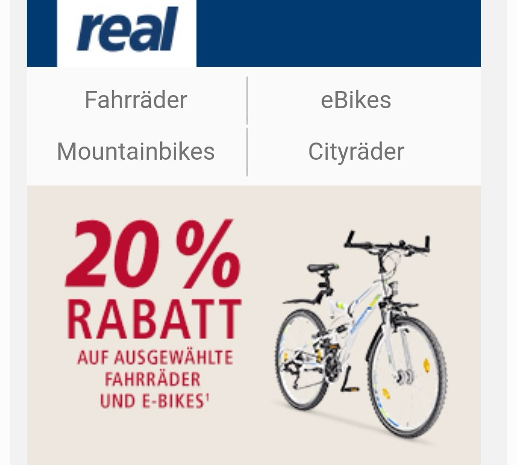 20 rabatt auf fahrräder und e-bikes bei real