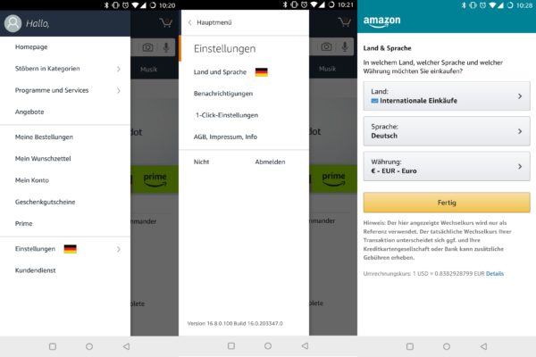 Amazon International umstellen