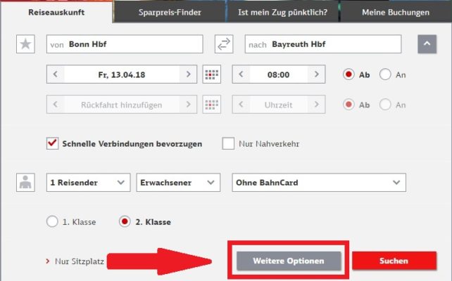 Bahn.de Weitere Optionen