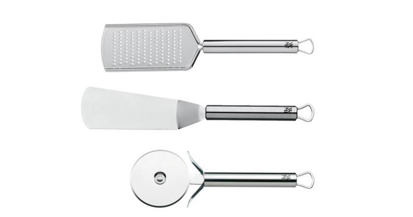 Pizzaschneider Winkelpalette 3-teilig WMF Pizza-Set K/äsereibe sp/ülmaschinengeeignet Edelstahl teilmattiert Cromargan
