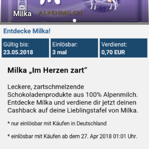 €2,10 Cashback für Milka Schokolade von Reebate erhalten