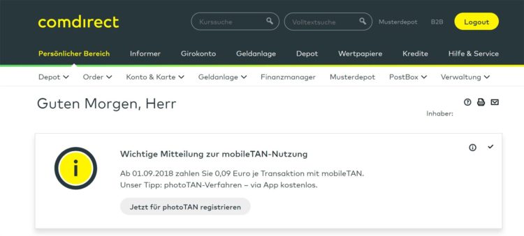 comdirect mobileTAN Kosten