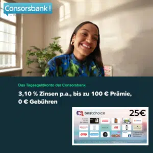 Thumbnail Bis zu 125€ Bonus für kostenloses Consorsbank Tagesgeld + 3,10% Zinsen (für 3 Monate)