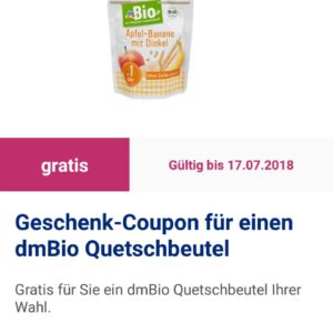Kostenloser dm Bio Quetschbeutel in der dm Glückskind App