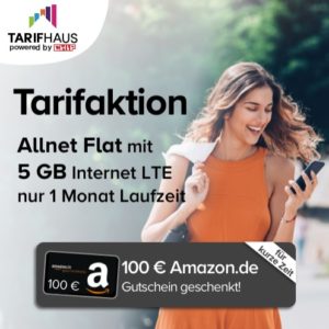Tarifhaus (Blau/o2-Netz): Alles-Flat + 5GB LTE für eff. 8,99€ dank 100€ Amazon-Gutschein *mtl. kündbar*