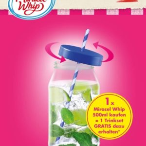 Gratis dazu: Deckel und Trinkhalm beim Kauf eines Miracel Whip-Glases (500ml)