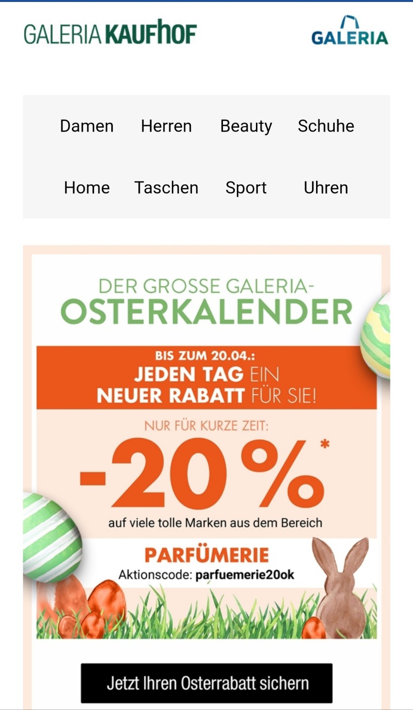 Galeria Kaufhof Osterkalender 20 Rabatt Auf Parfümeriebeauty