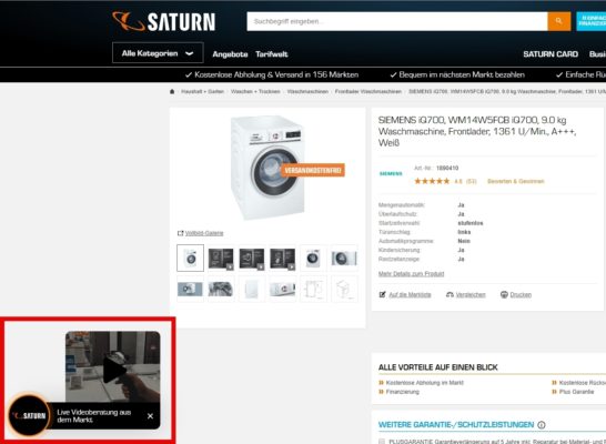 Saturn Videoberatung Onlineshop Waschmaschine