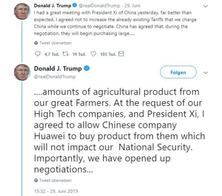 Donald J. Trump auf Twitter Huawei Bann beendet