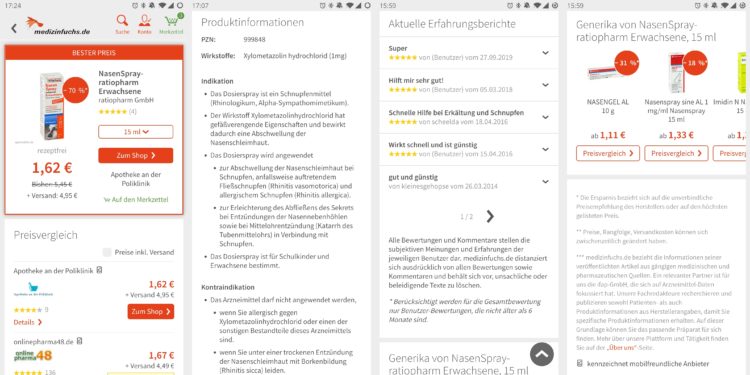 medizinfuchs App Produktseite Infos Bewertungen Generika