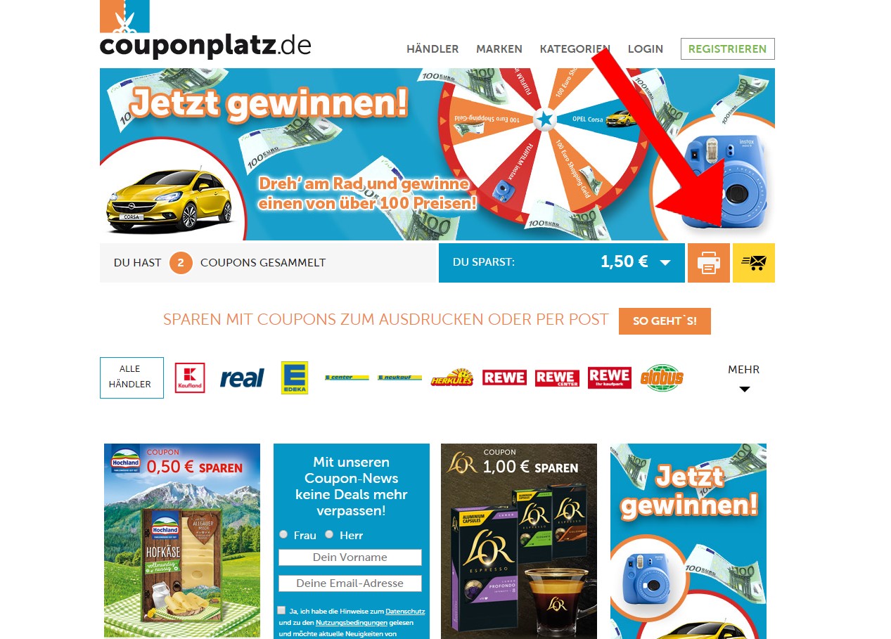 Coupons drucken/schicken lassen