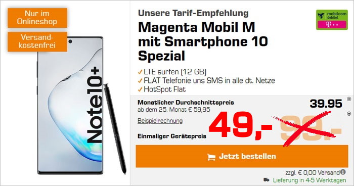Telekom Netz Samsung Galaxy Note 10 Plus Fur 49 12gb Lte