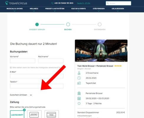 Gutschein bei Travelcircus einlösen