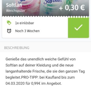 €0,30 Reebate Cashback beim Kauf von Softlan Weichspüler