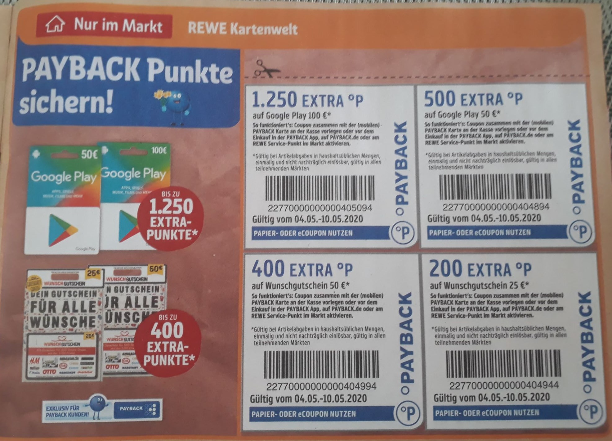 Payback Prämien Gutschein Code 500 Punkte Google Play Guthaben bei Penny: 1.250 Payback Punkte für 100€ Gutschein