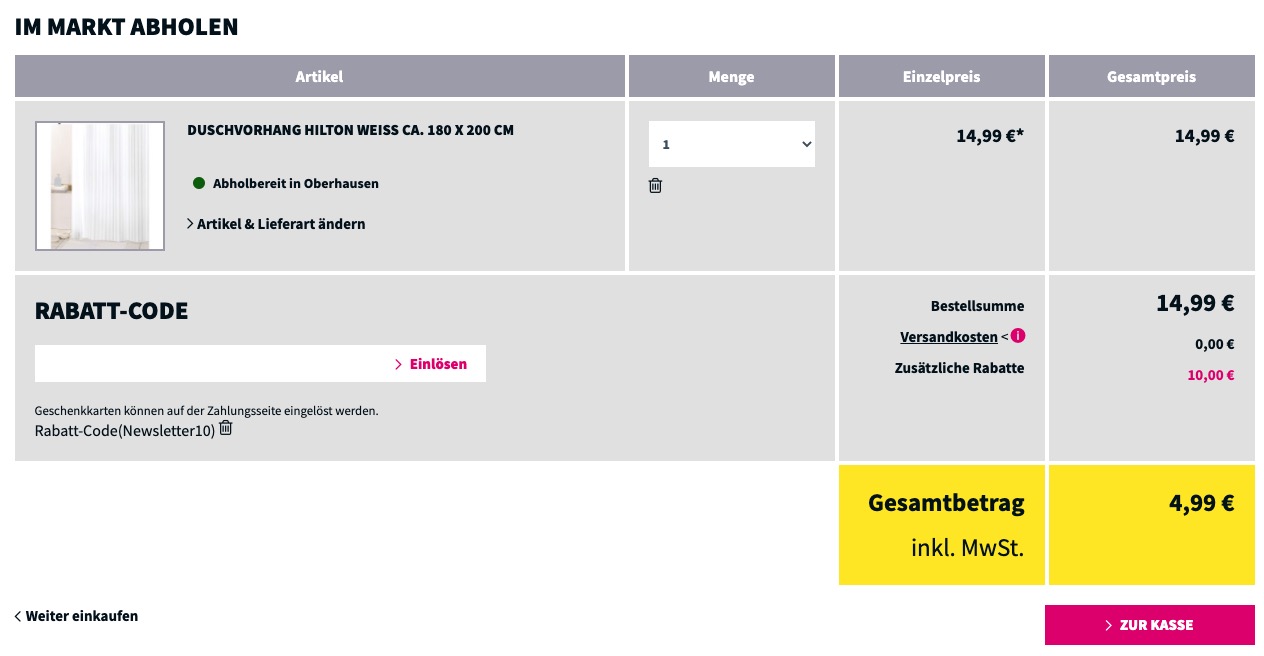 Möbel Boss Gutscheinfehler 10€ Freebies möglich (bei Abholung im Markt)