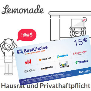 🍋 Lemonade Haftpflicht-/Hausratversicherung ab 2€ mtl. + 15€ Bonus