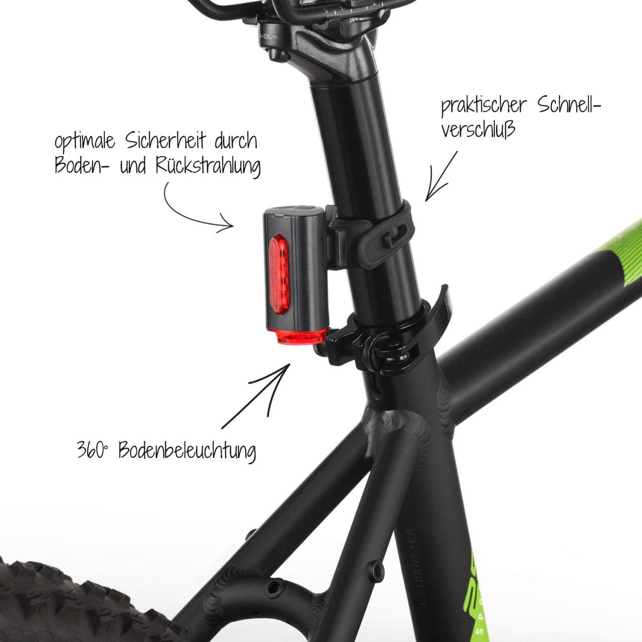 🚴♀️🔴 Fischer Twin Fahrrad-Rücklicht mit 360° Bodenleuchte und Akku