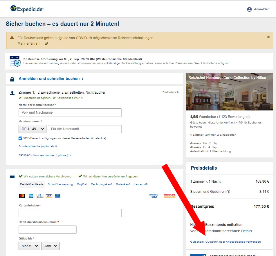 Gutschein bei Expedia einlösen