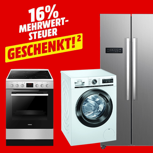 🏠 16% auf alle Weiße Ware Produkte: Waschmaschine, Kühlschrank, Herd