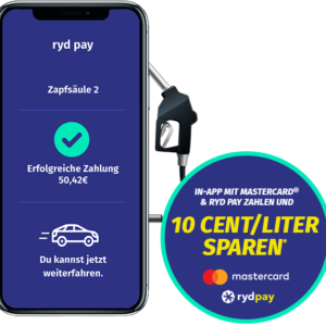 10 Cent je Liter beim Tanken sparen mit Ryd-App und Mastercard®
