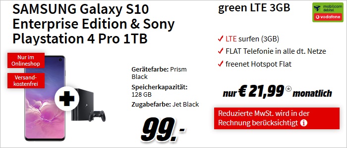 Fette Ersparnis Galaxy S10 Ps4 Pro Vodafone 3gb 10gb Allnet Flat Fur Mtl 21 99 24 99 Mediamarkt Sparblog Com