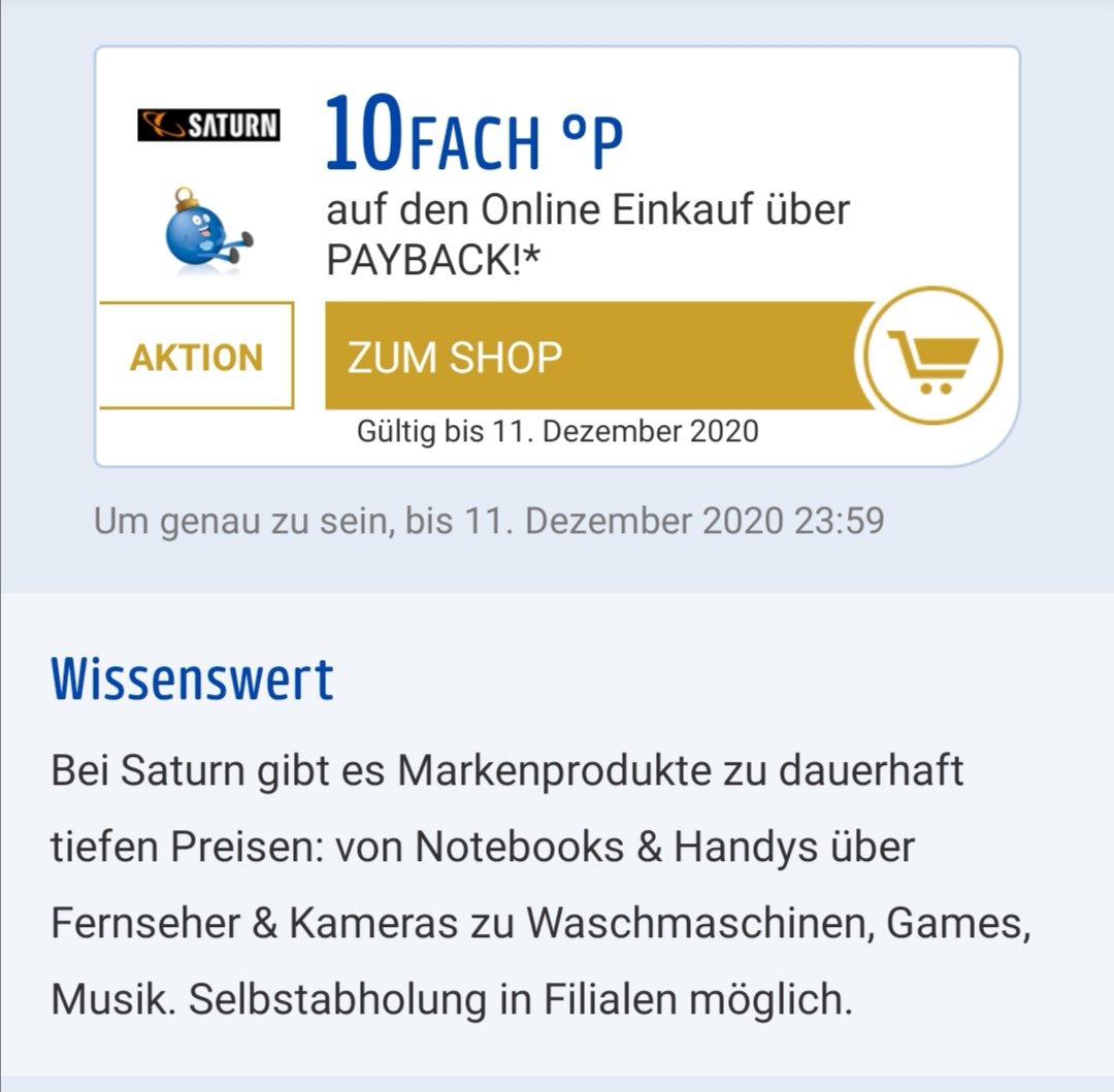 Payback App 10 Fachpunkte Bei Saturn Bis 11 12