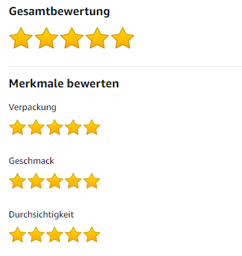 5 Sterne Bewertung bei Amazon