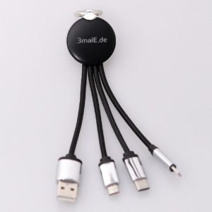 GRATIS Kabelpeitsche/USB-Adapter mit 4 Anschlüssen (USB, Micro USB, USB Typ C und Lightning) für Newsletter von  3malE (gehört zu Westenergie)