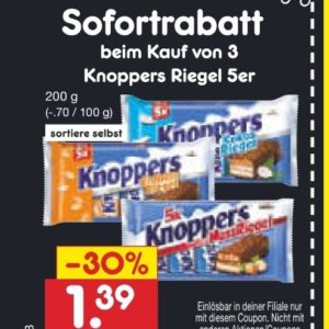 ♨️Preisfehler♨️3× 5er knoppers Riegel für 0,17€