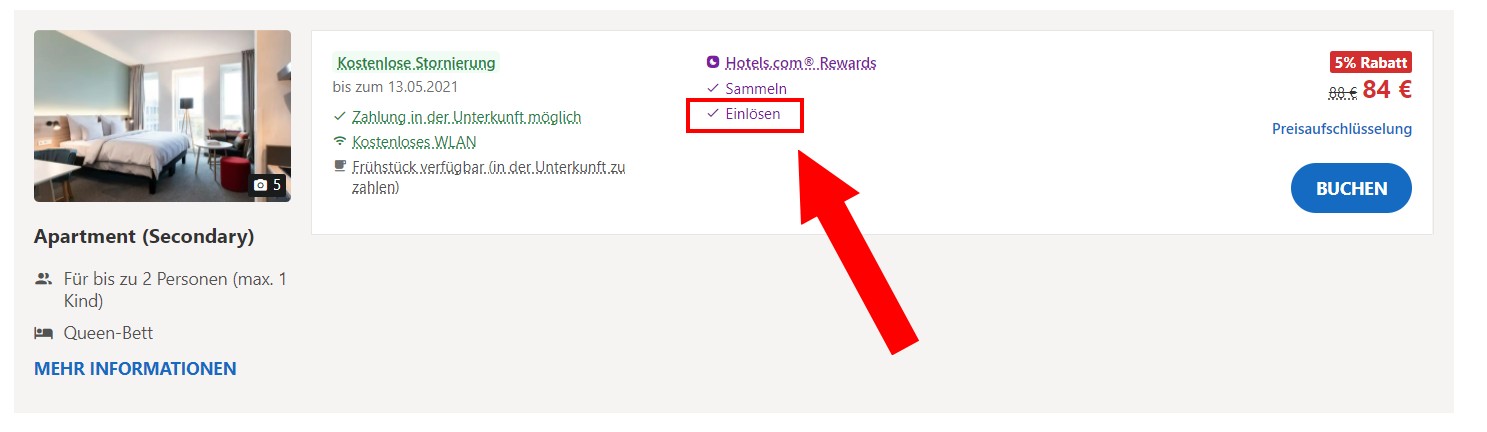 Hotels.com Rabattcode einlösen möglich
