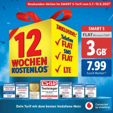 Starterset) 12 und Lidl-connect fürs SMS-Flat 3GB Kostenlos: (einmalig S 9,99€ Allnet mit Smart Wochen