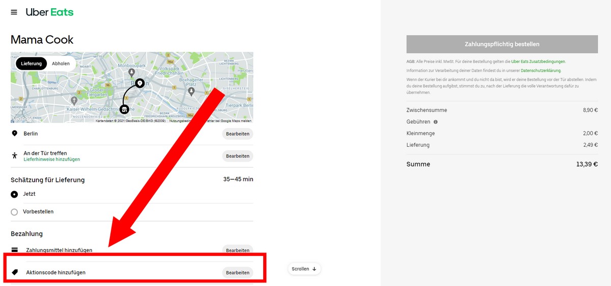 Uber Eats Code einlösen