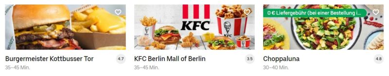 Restaurant bei Uber Eats