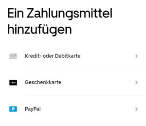 Zahlungsoptionen bei Uber Eats