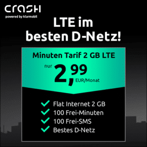 💥 Telekom-Netz: 2GB LTE + 100 Min. + 100 SMS für 2,99€/Monat + 9,99€ AG (crash/Klarmobil)