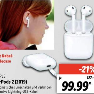&#034;Apple Airpods 2&#034; (2019) für nur *99,99€ statt 123,89€* in Lidl-Filialen ab 05.07.21
