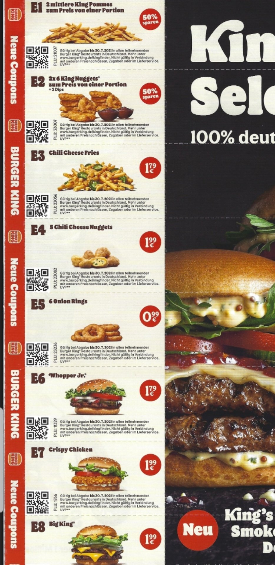 Burger King Coupons z. B. "*2* x 6 King Nuggets *zum Preis von 1