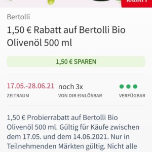 Bertolli Olivenöl für nur €1,79 dank Coupies, Marktguru und Kaufland-Angebot, nur noch heute.