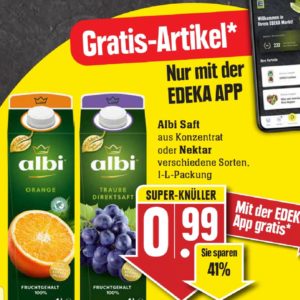 GRATIS „1-L-Packung Albi Saft aus Konzentrat oder Nektar“ kostenlos bei Edeka-Südwest mit der Edeka Genuss+ App vom 28.06.-03.07.21 ab 5€ Einkauf