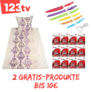Gratis Messer, Bettwäsche, Batterien und vieles mehr bei 1-2-3.tv (zzgl. 6,95€ Versandkosten)